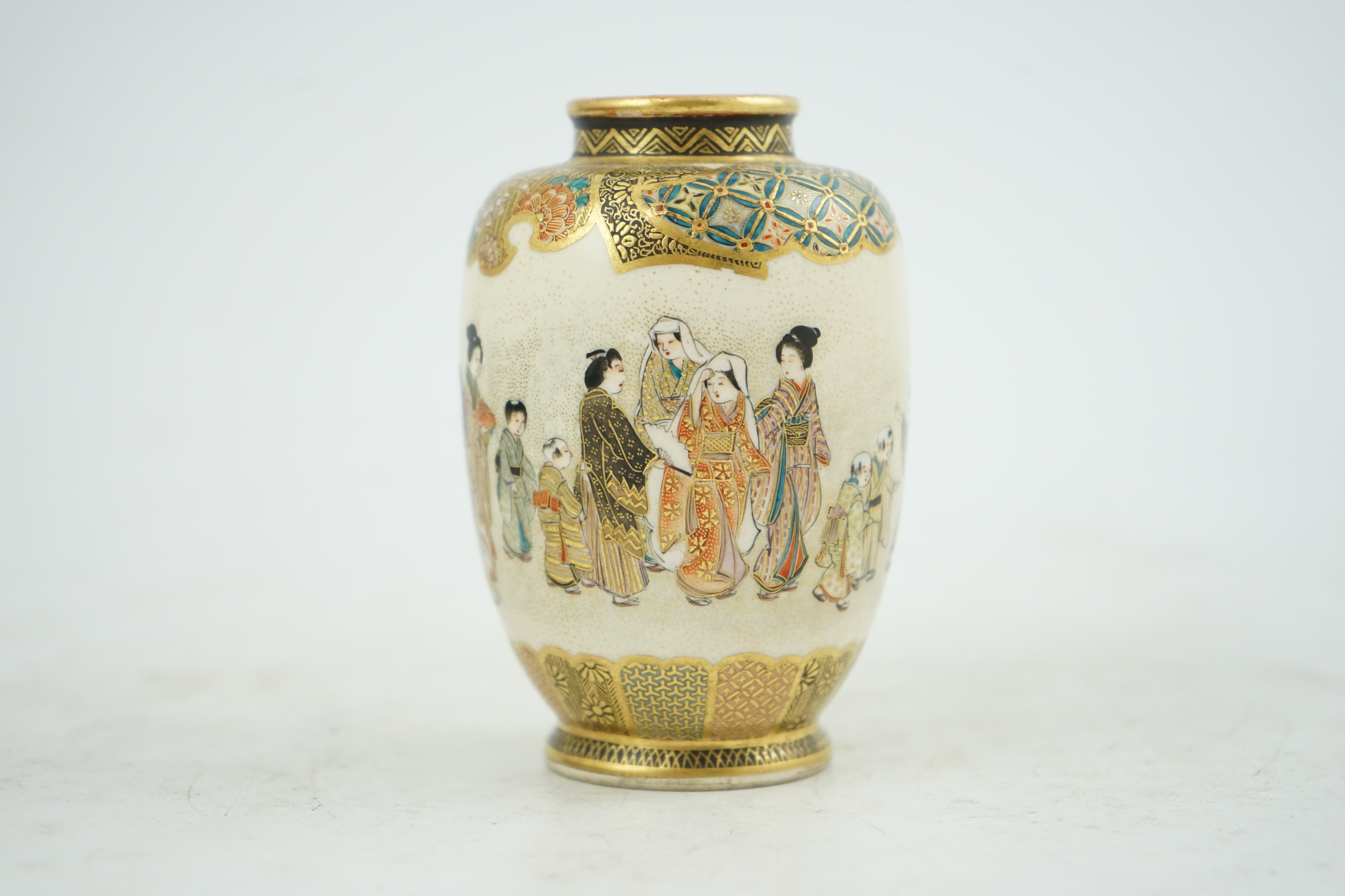 A Japanese Satsuma small ovoid vase, Meiji period